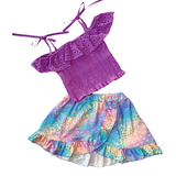 AL Limited Little & Big Girls Purple Eyelet Smocked Top and Tie Dye