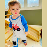 AnnLoren Baby Toddler Boys Long Sleeve Truck Romper Blue and Grey