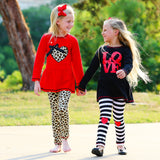 AnnLoren Girls Winter Leopard Heart Holiday Dress Tunic & Leggings Set