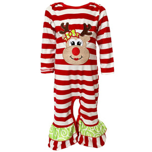 AnnLoren Baby Toddler Girls Boutique Christmas Reindeer Red Striped