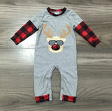 Baby Boys Unisex Holiday Christmas Reindeer Plaid Cotton Romper