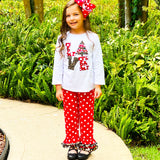 Girls LOVE Christmas Top & Red Polka Dot Ruffle Pants Set