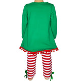 Girls Christmas Holiday Elf Stocking Top & Stripe Pants Outfit Set