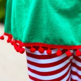 Girls Christmas Holiday Elf Stocking Top & Stripe Pants Outfit Set