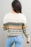 Geometric V-Neck Dropped Shoulder Sweater