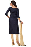 Navy Blue Glaze Cotton Embroidered Party Wear