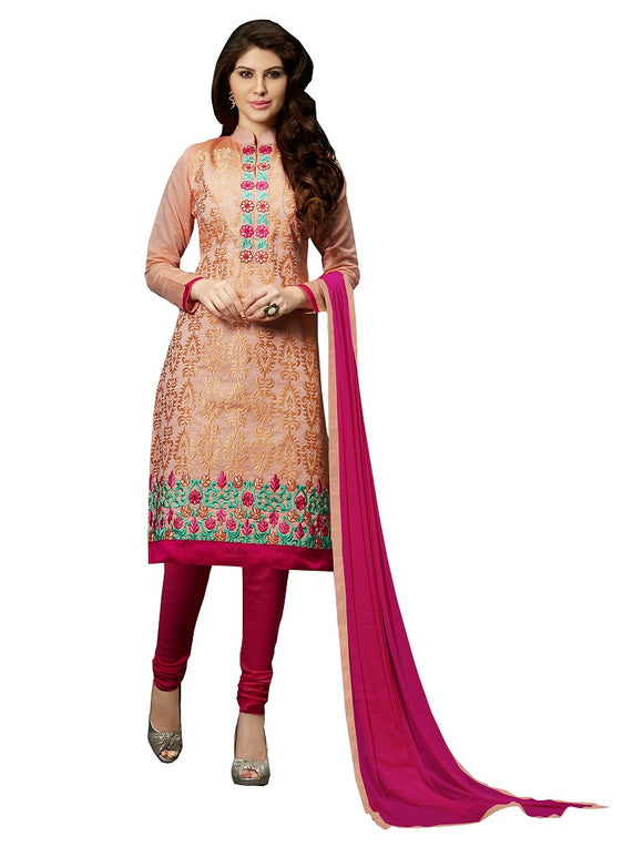 Beige Embroidered Chanderi Salwar Suit Dress