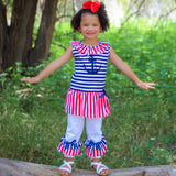 AnnLoren Girls Boutique Patriotic Sailor Outfit Tunic and Capri