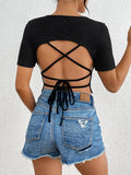 Backless Round Neck Short Sleeve T-Shirt