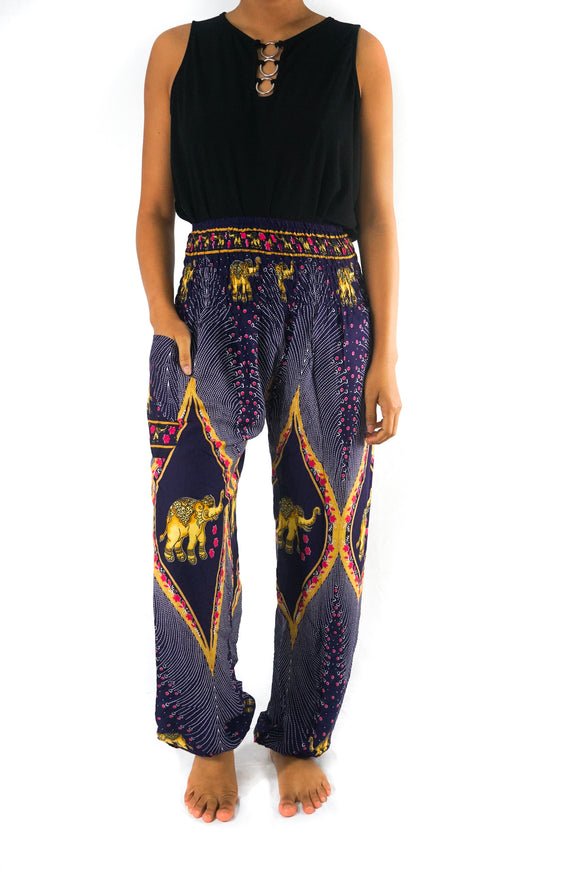 Purple PEACOCK ELEPHANT Pants Women Boho Pants Hippie