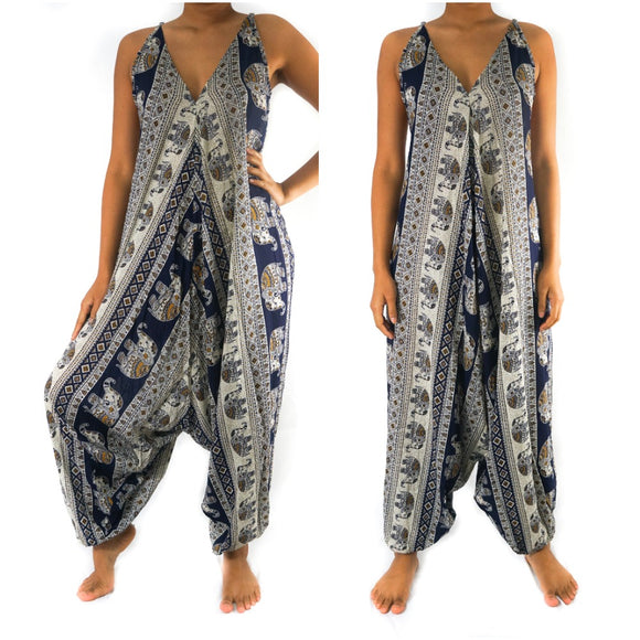 Blue Elephant Boho Hippie Jumpsuit Romper