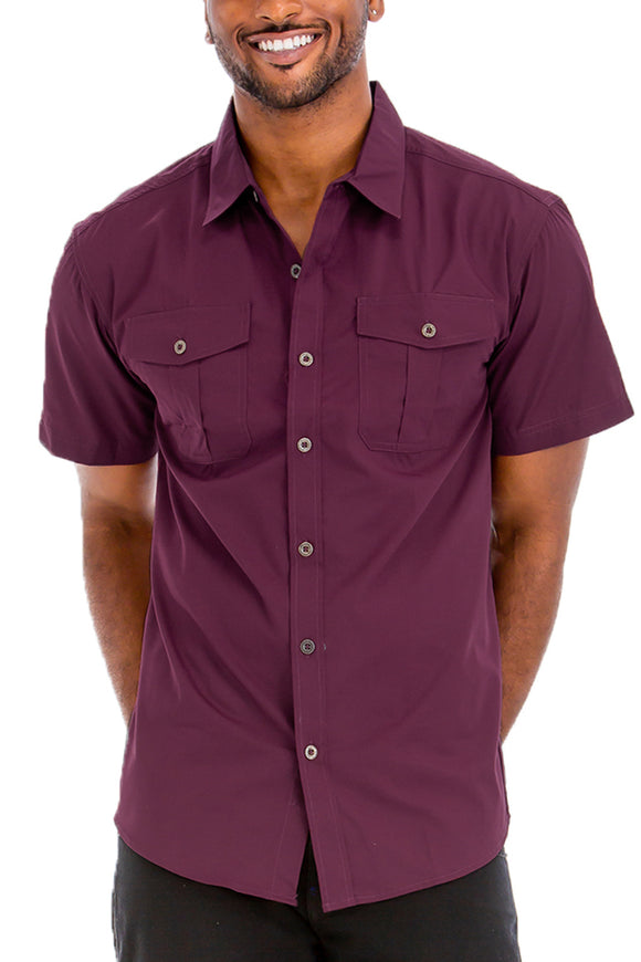 TWO POCKET BUTTON DOWN SHIRT (BURGUNDY)