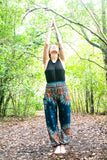 Teal FLORAL MANDALA Women Boho Pants Hippie Pants Yoga