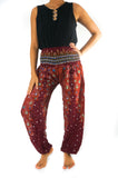 Burgundy PEACOCK Women Boho Pants Hippie Pants Yoga Pants