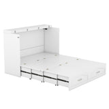 Full Size Murphy Bed Wall Bed with drawer and a set of Sockets & USB Ports, Pulley Structure Design, White