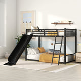 Metal Bunk Bed with Slide, Twin over Twin