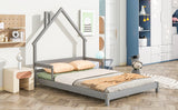 Full House-Shaped Headboard Bed with Handrails ,slats ,Grey