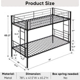 Bunk Bed Twin Over Twin Size with 2 Ladders and Full-Length Guardrail, Metal, Storage Space, No Box Spring Needed, Noise Free, Black