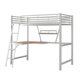 Twin Size Loft Metal&MDF Bed with Desk and Shelf, Silver (Old SKU:SM001105AAN-1)