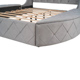 Upholstered Platform Bed Queen Size Storage Velvet Bed with Wingback Headboard and 1 Big Drawer,2 Side Storage Stool(Gray)