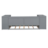 Twin Size Daybed with Storage Arms, Trundle and Charging Station, Gray