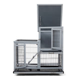 Detachable Rabbit Hutch with Removable Tray and Rolling Casters, Gray+White