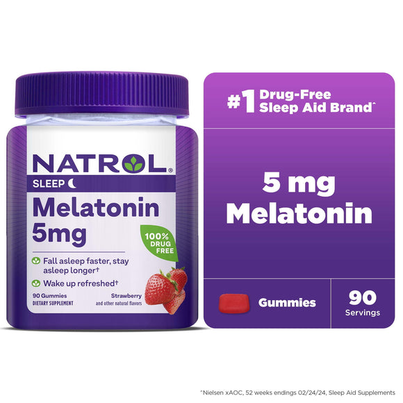 Natrol® Melatonin Gummies, Sleep Support for Adults, Strawberry Flavor, 5mg, 90 Count