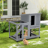 Detachable Rabbit Hutch with Removable Tray and Rolling Casters, Gray+White