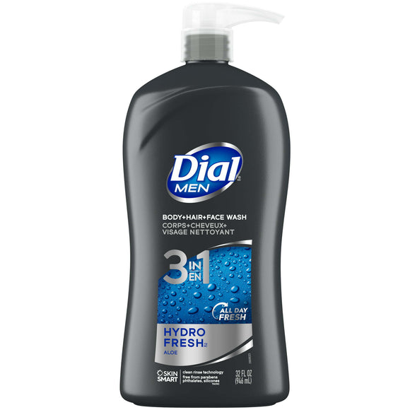 Dial Men 3 in1 Body, Hair and Face Wash, Hydro Fresh, 32 fl oz