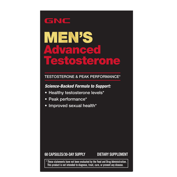 GNC Men's Advanced Testosterone, 60 Capsules, Supports Healthy Testosterone Levels and Peak Male Performance