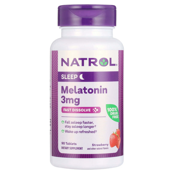 Natrol® Sleep Melatonin Fast Dissolve Tablets, Nighttime Sleep Aid, Strawberry Flavor, 3mg, 90 Count