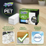 Swiffer Sweeper Pet Heavy Duty Dry Cloth Refills, Febreze Freshness, 32 Count White Pads