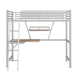 Twin Size Loft Metal&MDF Bed with Desk and Shelf, Silver (Old SKU:SM001105AAN-1)