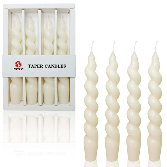 FCMSHAMD 7.5 Inch Spiral Taper Candles Set of 4 Burn Time 6 H Unscented Smokeless for Wedding Dinner Decoration Candle Sticks