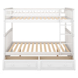 Full over Full Bunk Bed with Drawers, Convertible Beds, White