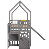 Twin-Over-Twin House Bunk Bed, Convertible Slide, Storage Staircase