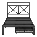 Metal Platform Bed with 2 Drawers, Twin (Black)