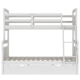 Twin over Full Bunk Bed with Ladder, Two Storage Drawers, Safety Guardrail, White