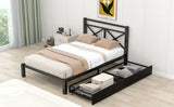 Metal Platform Bed with 2 Drawers, Twin (Black)