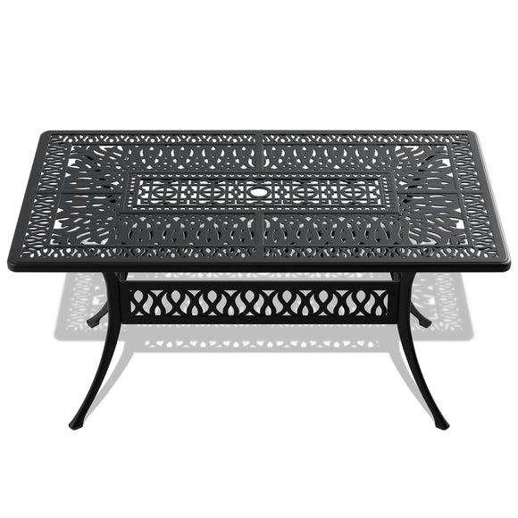 L58.27*W34.65-inch Cast Aluminum Patio Dining Table With Black Frame and Umbrella Hole