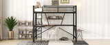 Full Size Loft Metal&MDF Bed with Desk and Shelf, Black