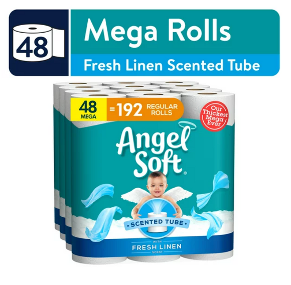 Angel Soft Toilet Paper with Fresh Linen Scented Tube, 48 Mega Rolls