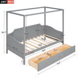 Twin Size Wooden Canopy Daybed with 3 in 1 Storage Drawers,Grey