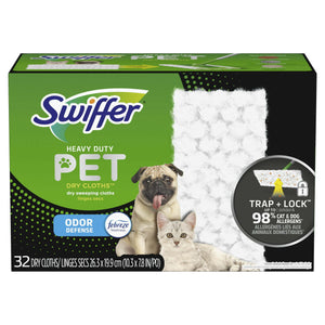 Swiffer Sweeper Pet Heavy Duty Dry Cloth Refills, Febreze Freshness, 32 Count White Pads