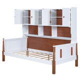 Twin Size Platform Bed with Multiple Storage, White+Walnut