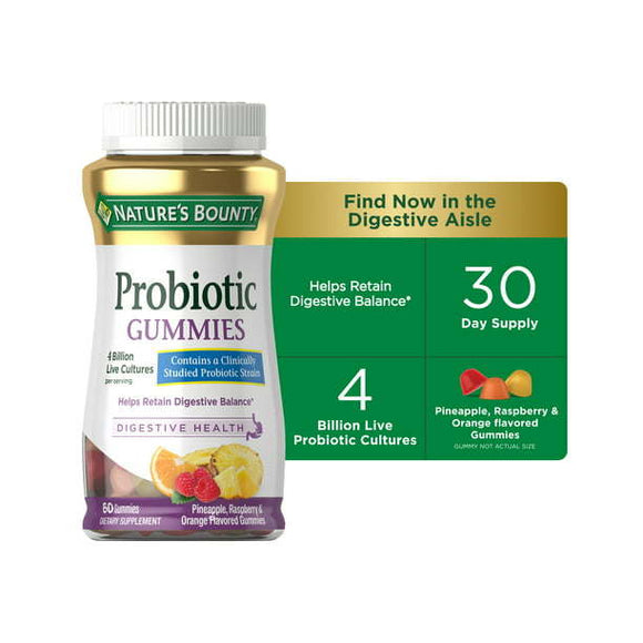 Nature's Bounty Probiotic Gummies;  Digestive Health;  Multi-Flavored;  60 Count