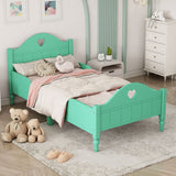 Girl's Love Princess Bed Macaron Twin Size Toddler Bed with Side Safety Rails and Headboard and Footboard, Seasoft Green