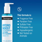 Neutrogena Hydro Boost Soothing Milk Facial Cleanser, Hyaluronic Acid Face Wash, 7.8 oz