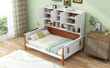 Twin Size Platform Bed with Multiple Storage, White+Walnut