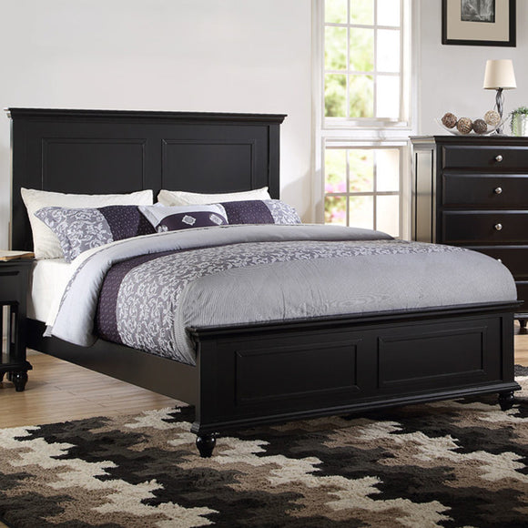 Black Color Queen Size Bed Bedroom Furniture High Panel Headboard Footboard Plywood 1pc Bedframe